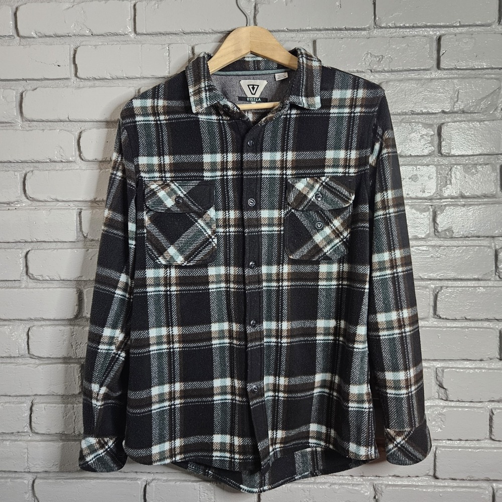 Vissla Shirt Mens Medium Plaid Brushed Fleece Shacket Jacket Button‎ Up